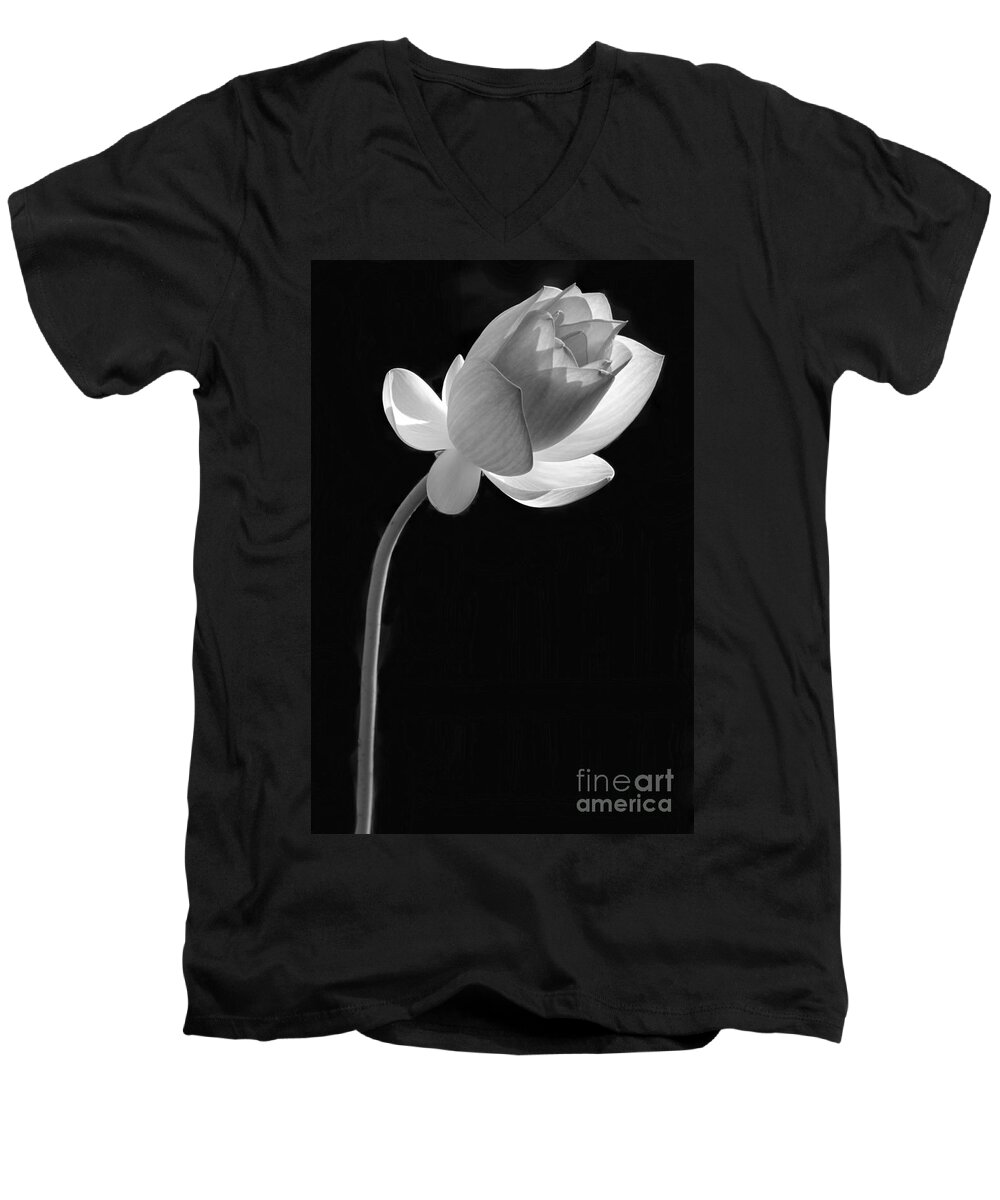  Men's V-Neck T-Shirt featuring the photograph One Lotus Bud by Sabrina L Ryan