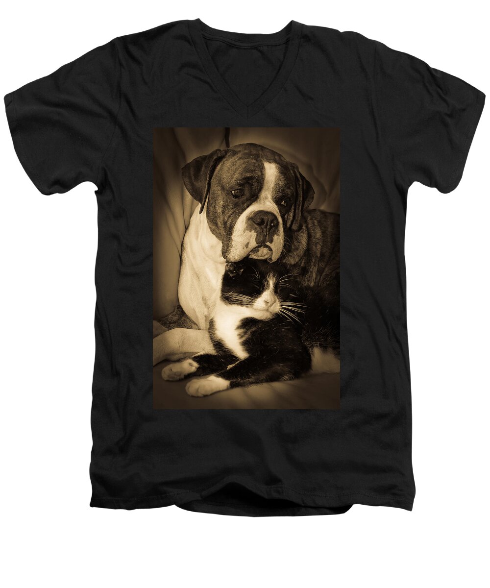 Boxer Men's V-Neck T-Shirt featuring the photograph Opposites Attract by DigiArt Diaries by Vicky B Fuller