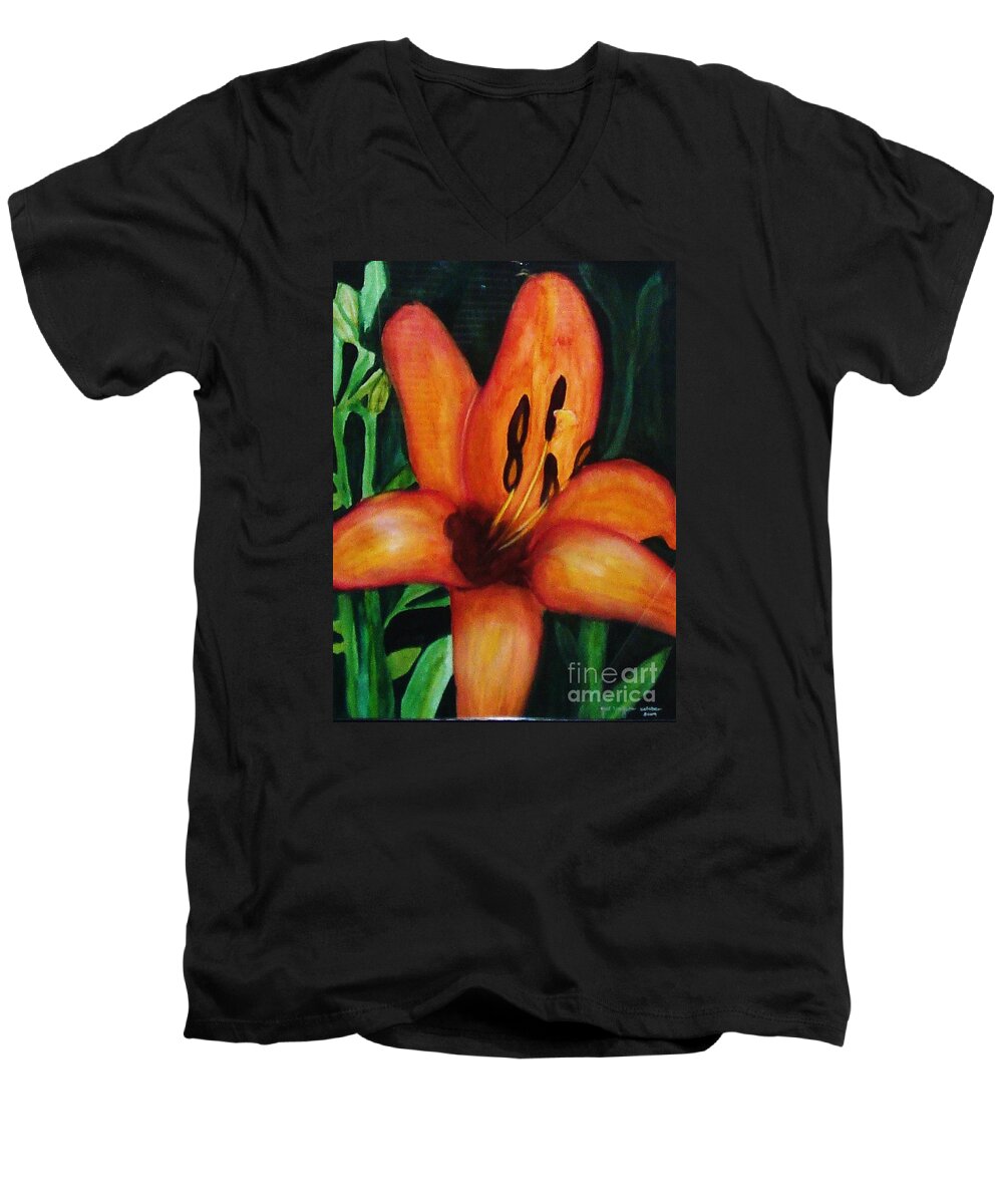  Flower Paintings Men's V-Neck T-Shirt featuring the painting Beautiful Lily Flower by Yael VanGruber