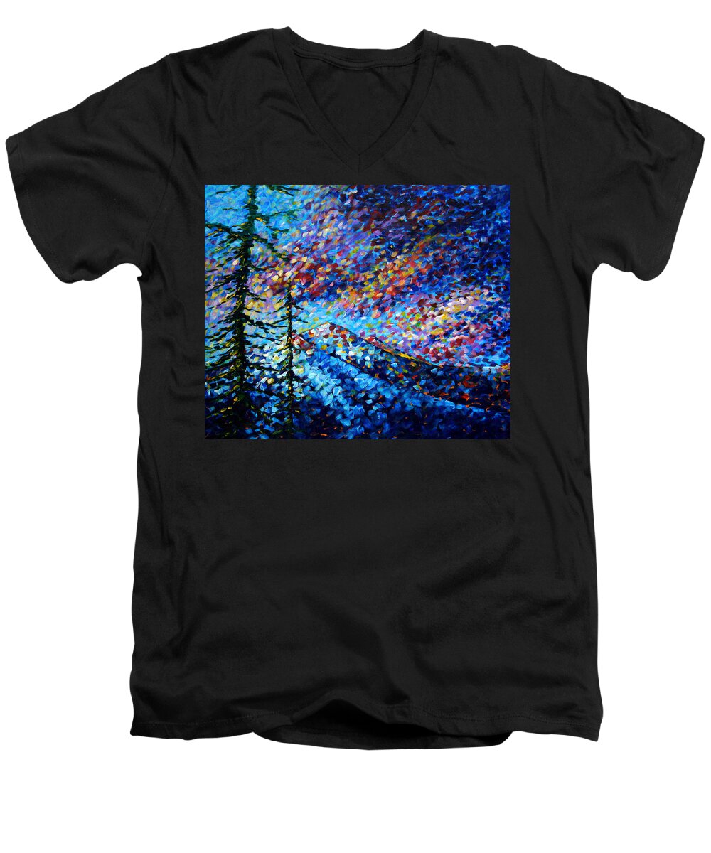 Abstract Men's V-Neck T-Shirt featuring the painting Original Abstract Impressionist Landscape Contemporary Art by MADART Mountain Glory by Megan Aroon