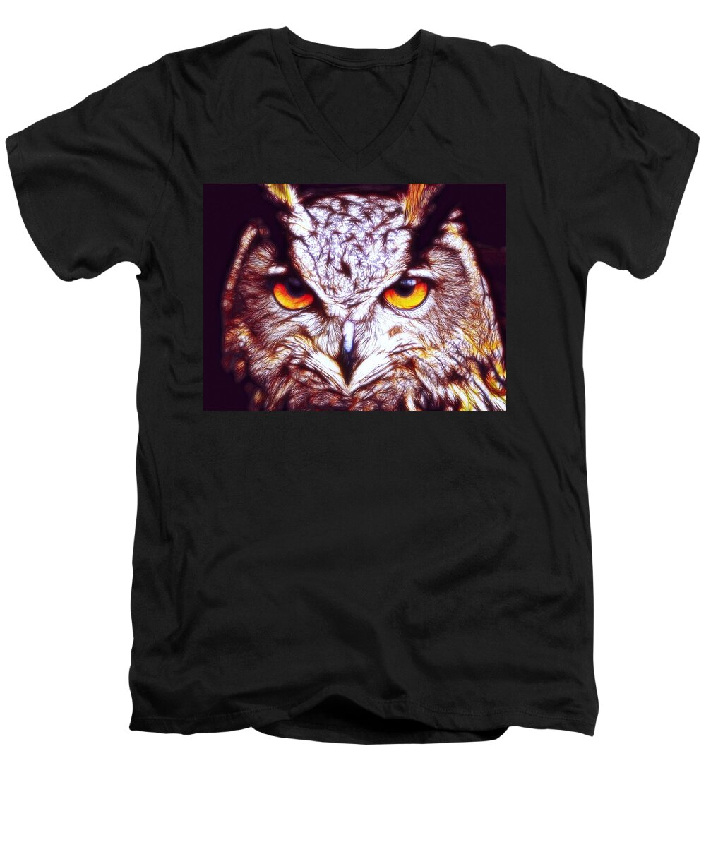 Owl Men's V-Neck T-Shirt featuring the digital art Owl - Fractal by Lilia S