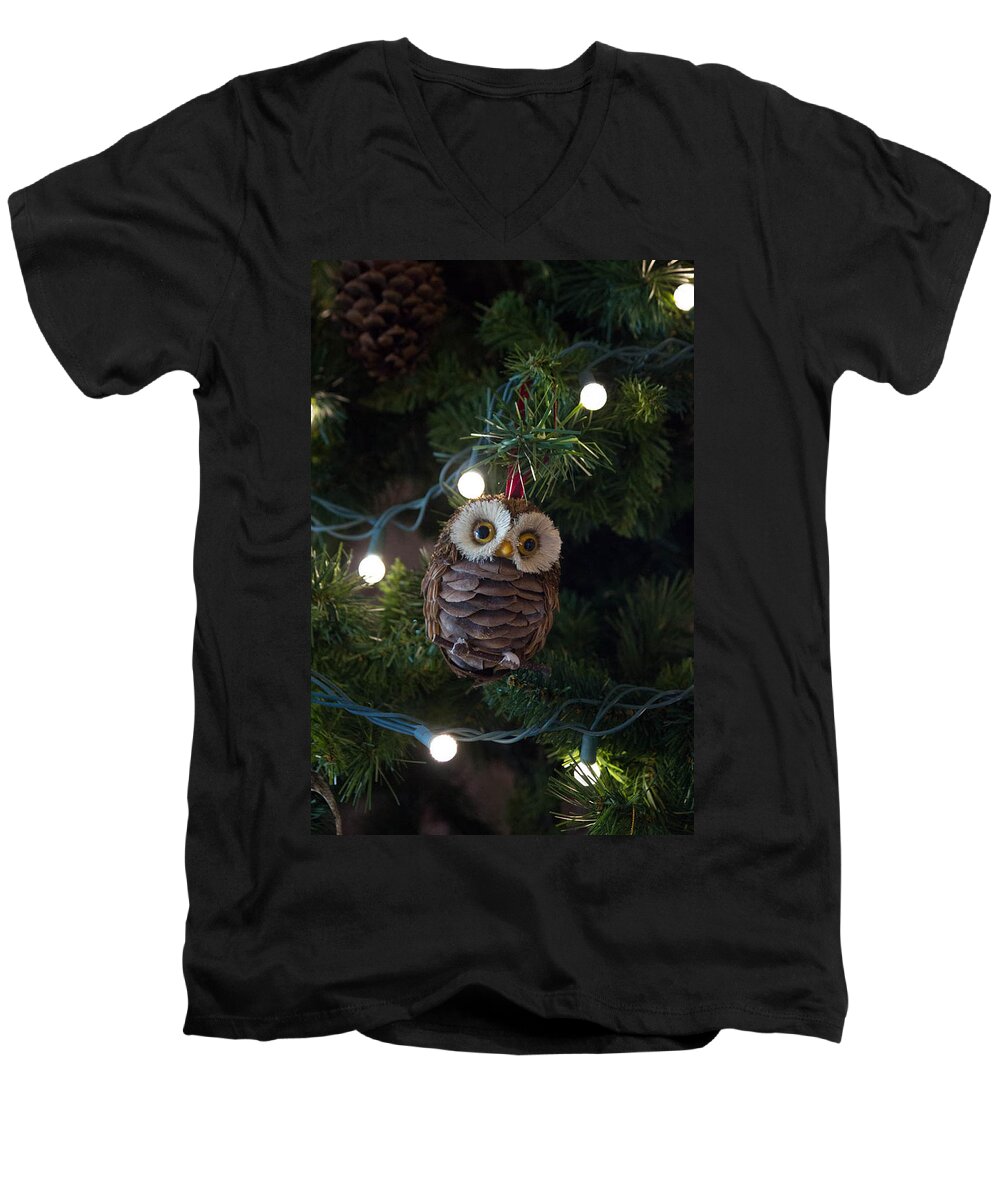 Owls Men's V-Neck T-Shirt featuring the photograph Owly Christmas by Patricia Babbitt