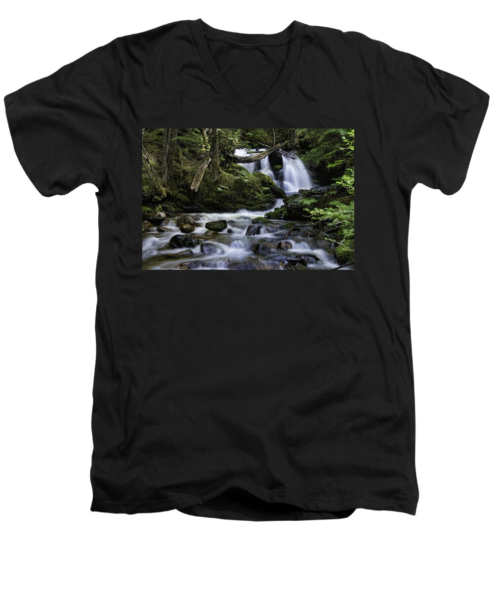 nordman Idaho Men's V-Neck T-Shirt featuring the photograph Packer Falls and Creek by Paul DeRocker
