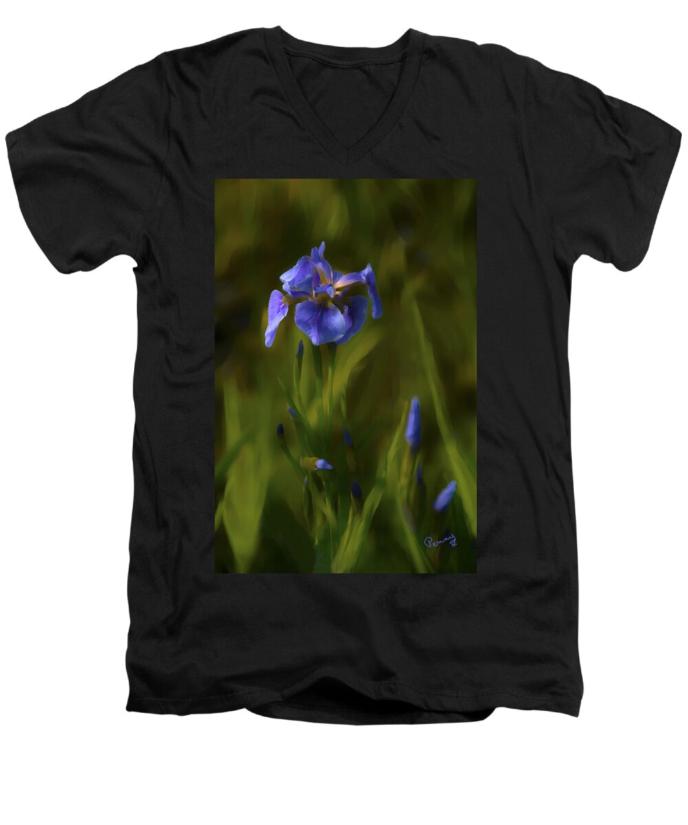 Alaska Men's V-Neck T-Shirt featuring the photograph Painted Alaskan Wild Irises by Penny Lisowski
