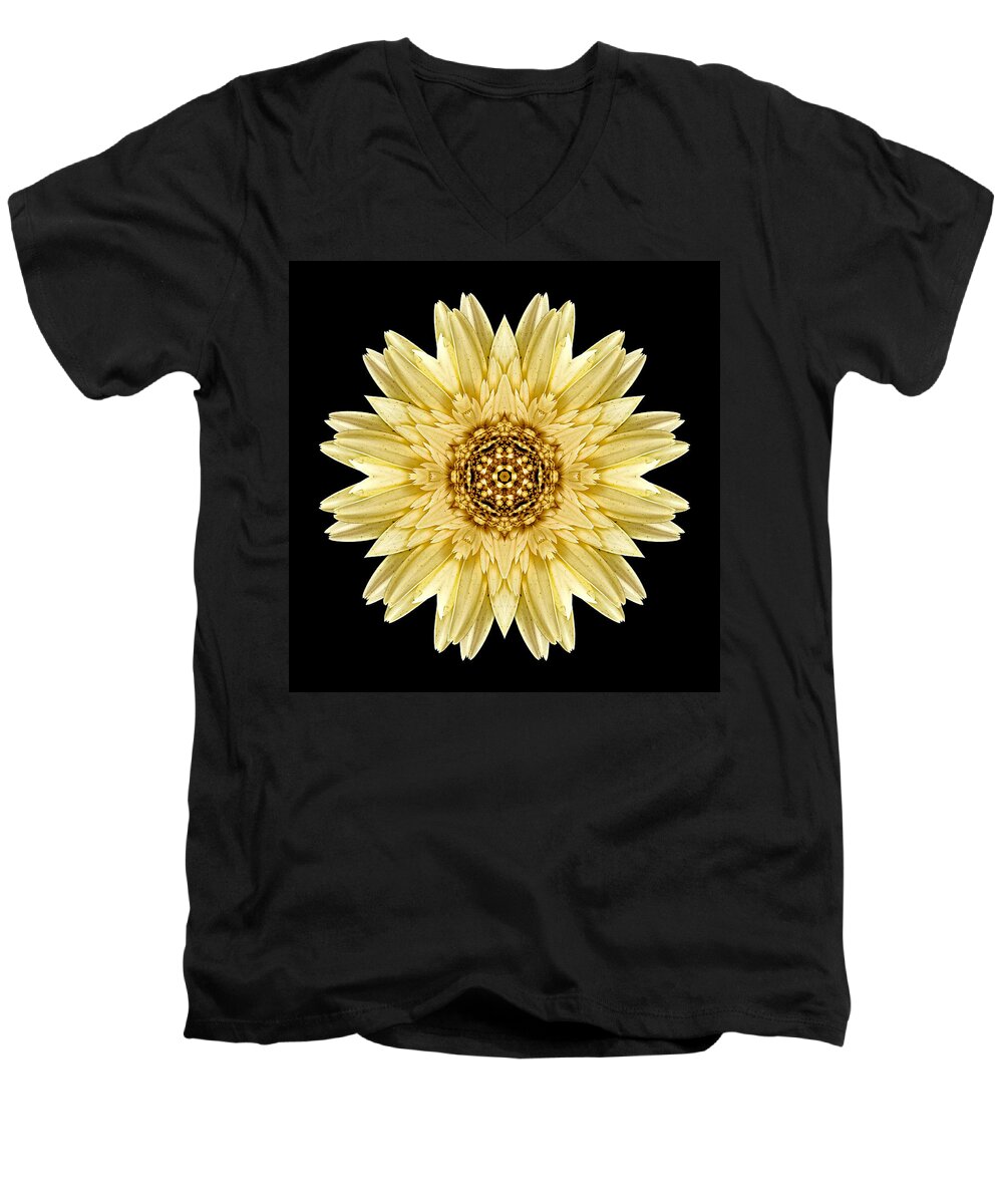 Flower Men's V-Neck T-Shirt featuring the photograph Pale Yellow Gerbera Daisy I Flower Mandala by David J Bookbinder