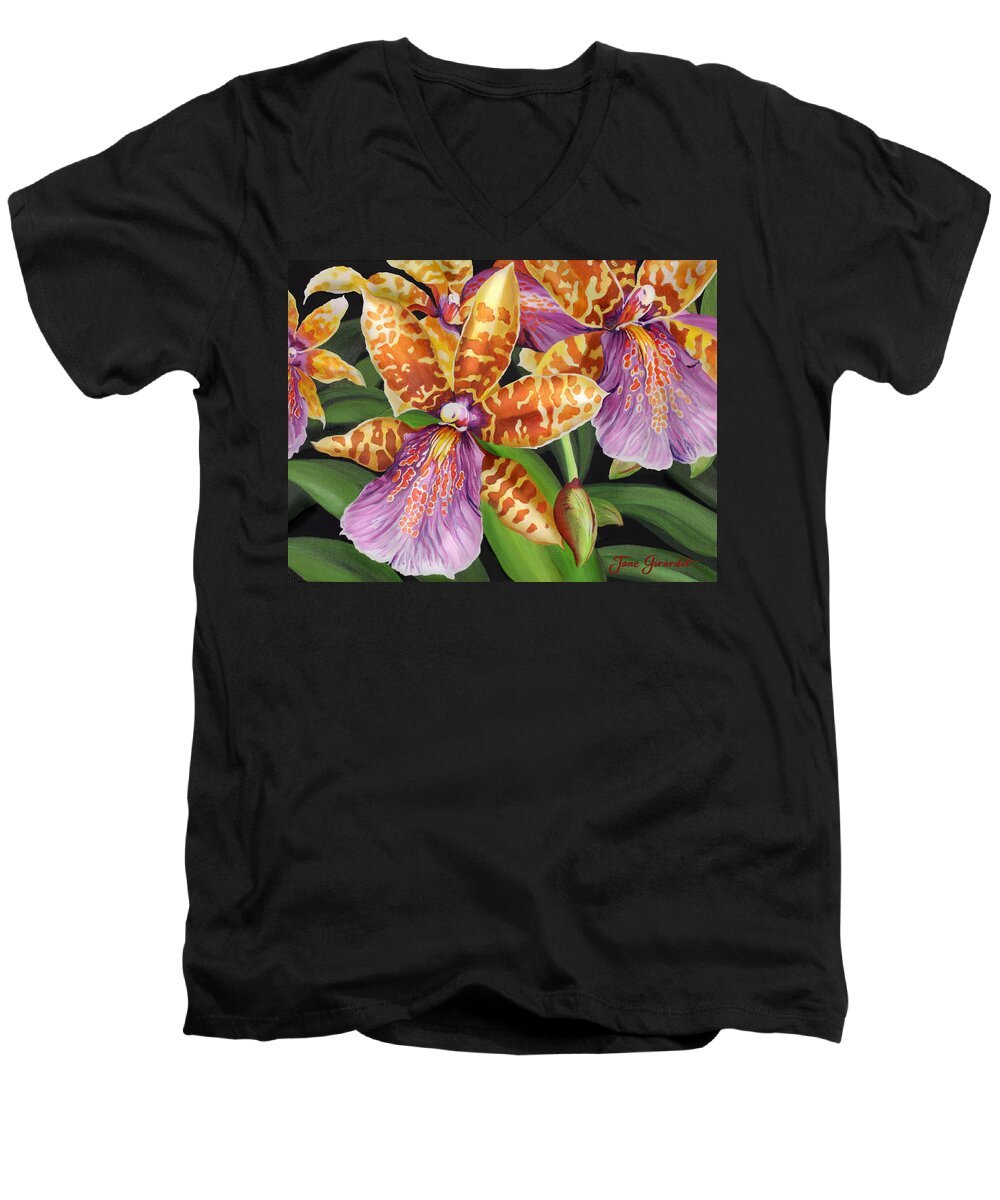 Flower Men's V-Neck T-Shirt featuring the painting Paradise Orchid by Jane Girardot