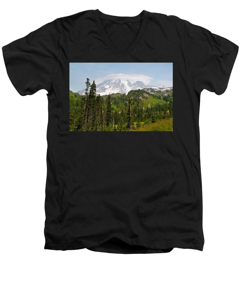 Mt.rainier Men's V-Neck T-Shirt featuring the photograph Paradise Valley and Mt. Rainier View by Tikvah's Hope