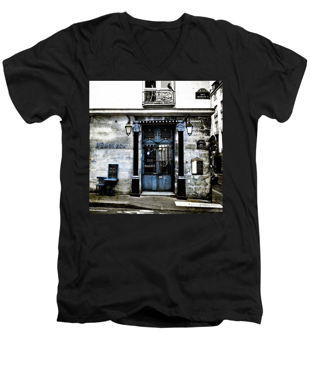 Evie Men's V-Neck T-Shirt featuring the photograph Paris Blues by Evie Carrier