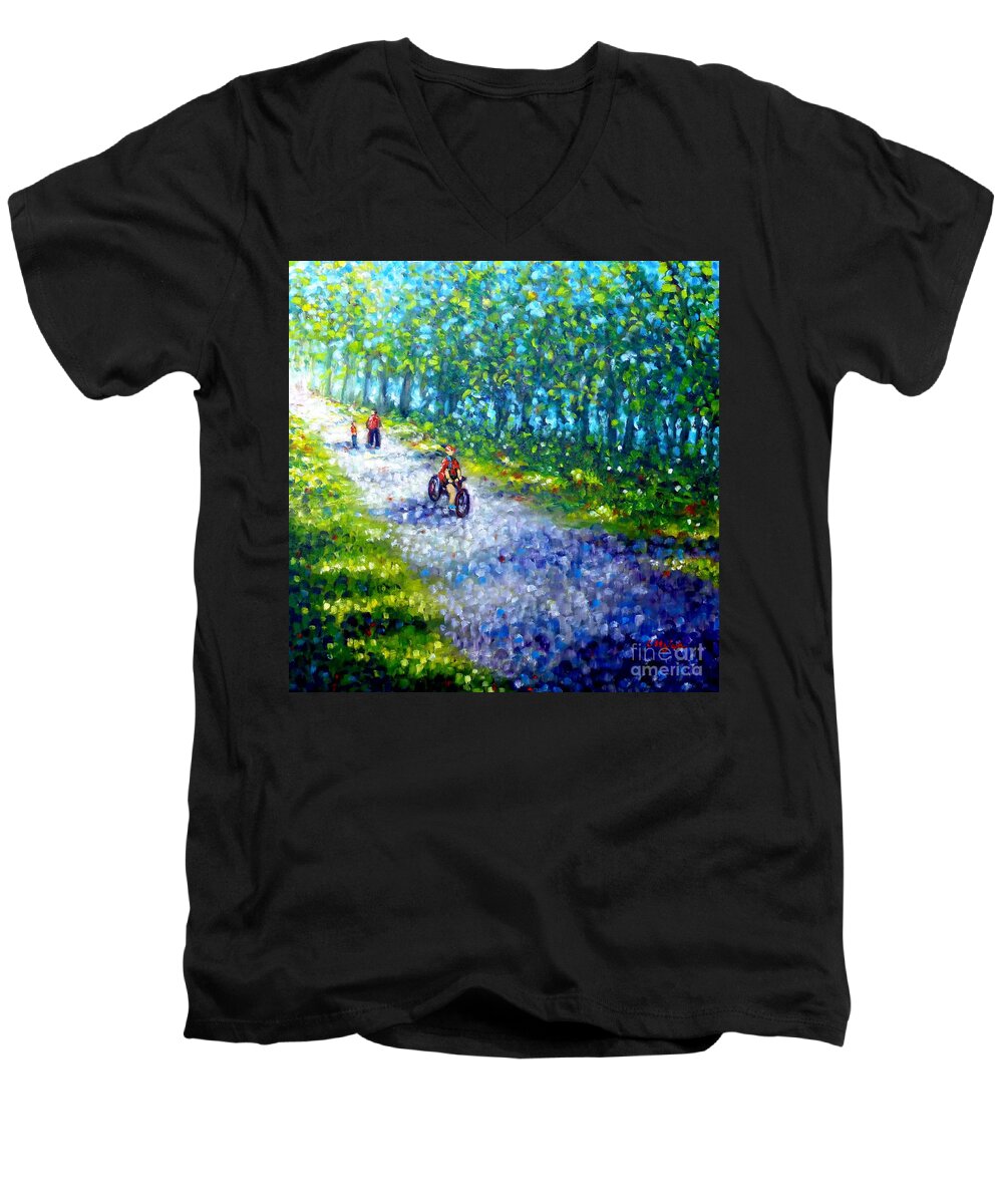 Painting Men's V-Neck T-Shirt featuring the painting Park on St Helen Island - Montreal by Cristina Stefan