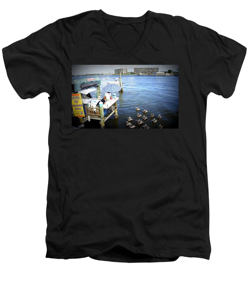 Johns Pass Men's V-Neck T-Shirt featuring the photograph Patiently Waiting by Laurie Perry