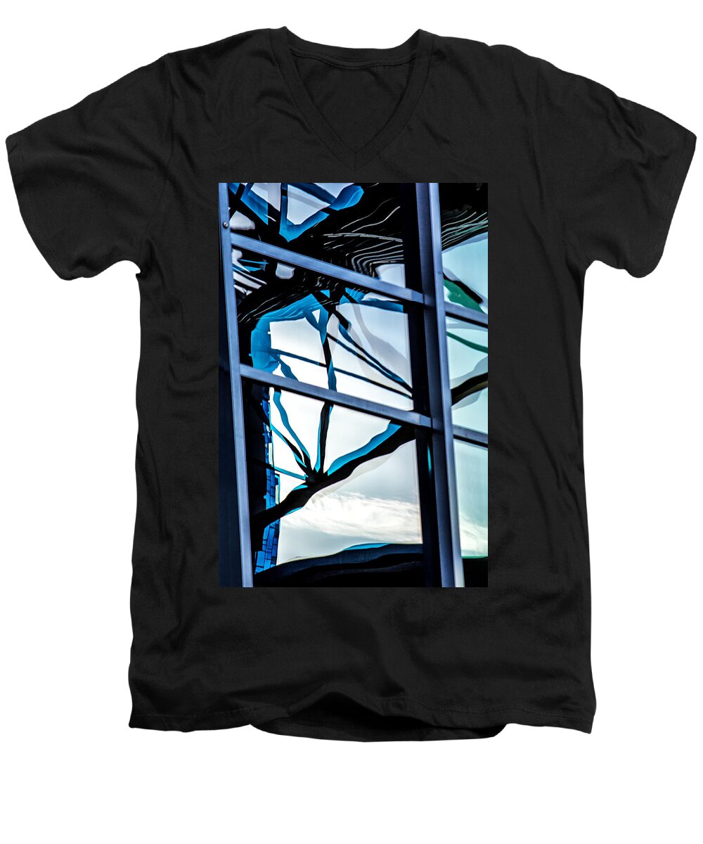 Phoenix Men's V-Neck T-Shirt featuring the digital art Phoenix Window Reflecting Grids by Georgianne Giese