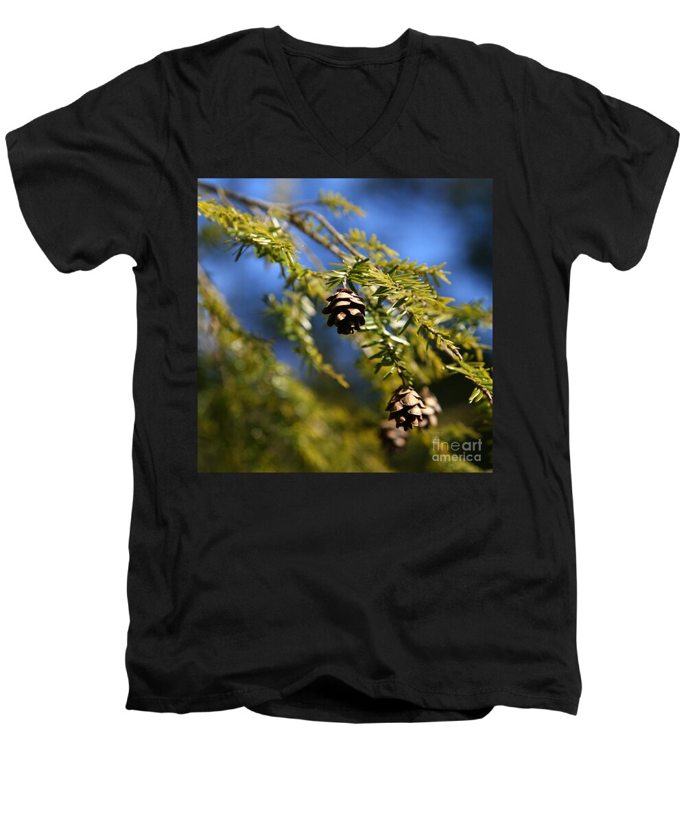 Conifer Cone Men's V-Neck T-Shirt featuring the photograph Pine Cone Blues by Neal Eslinger