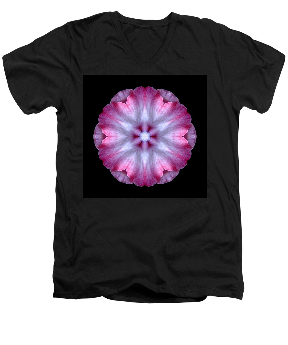 Flower Men's V-Neck T-Shirt featuring the photograph Pink and White Impatiens Flower Mandala by David J Bookbinder