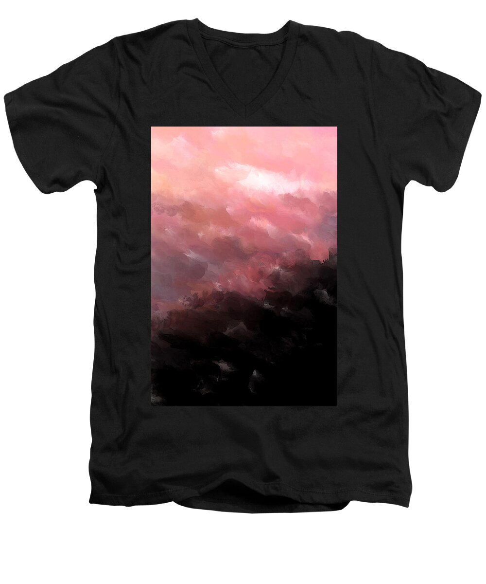 Digital Men's V-Neck T-Shirt featuring the digital art Pink Clouds by David Hansen