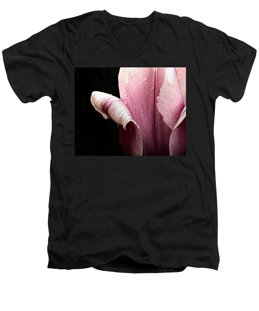 Tulip Men's V-Neck T-Shirt featuring the photograph Pink Pearl Petals by Nadalyn Larsen
