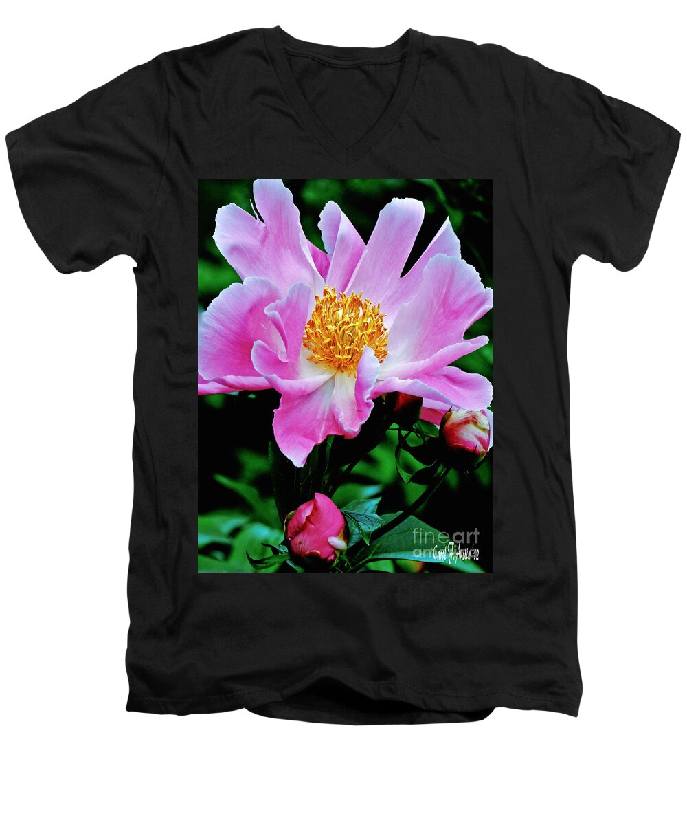 Flower Photograph Men's V-Neck T-Shirt featuring the photograph Pink Peony Garden by Carol F Austin