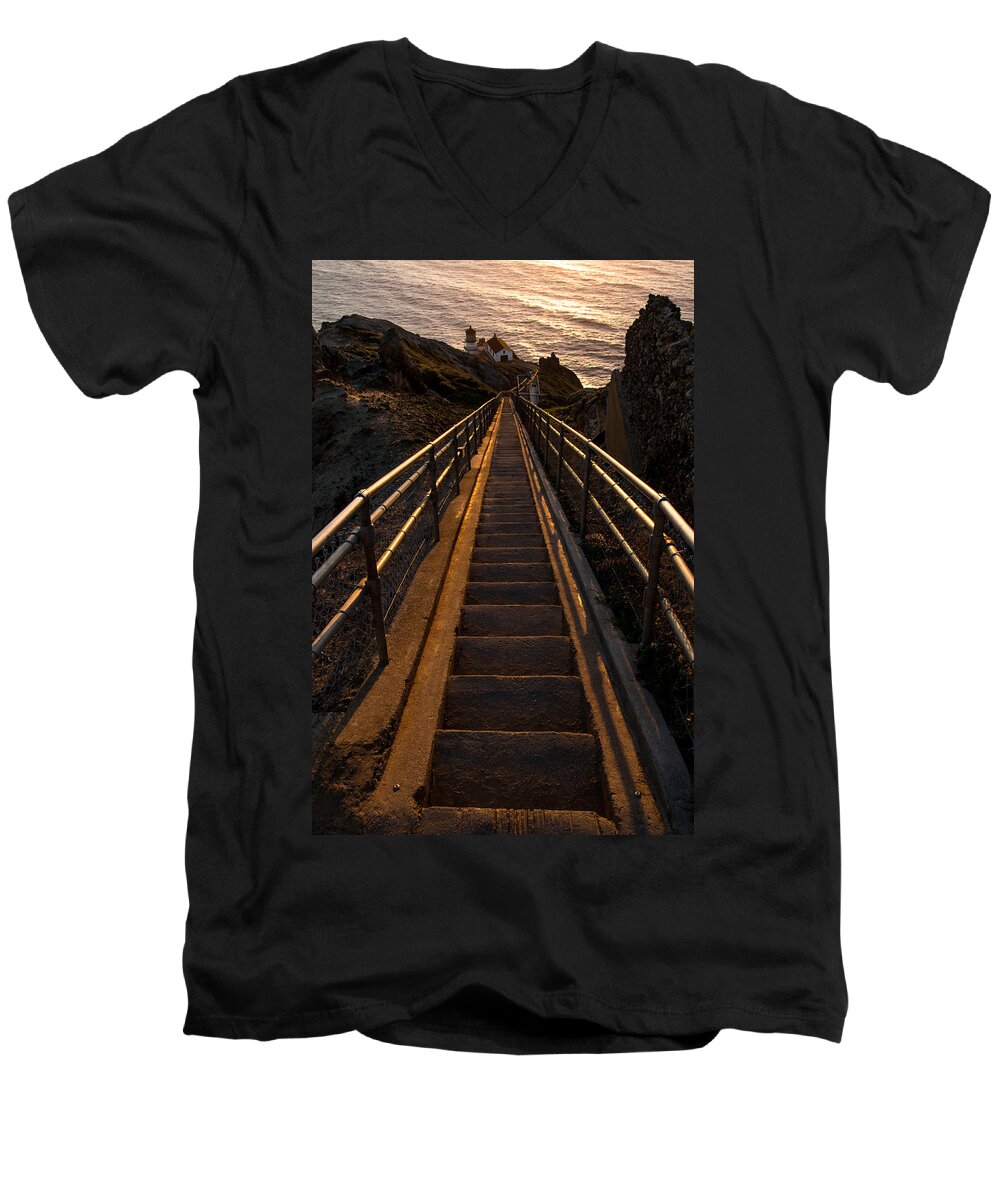 Point Reyes Men's V-Neck T-Shirt featuring the photograph Point Reyes Lighthouse Staircase by John Daly
