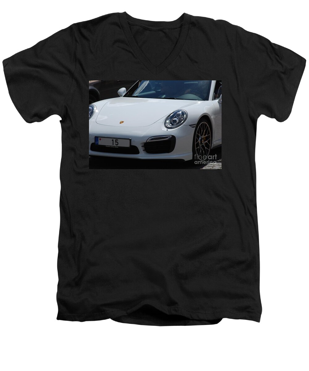 Car Men's V-Neck T-Shirt featuring the photograph Porsche White by Oleg Konin