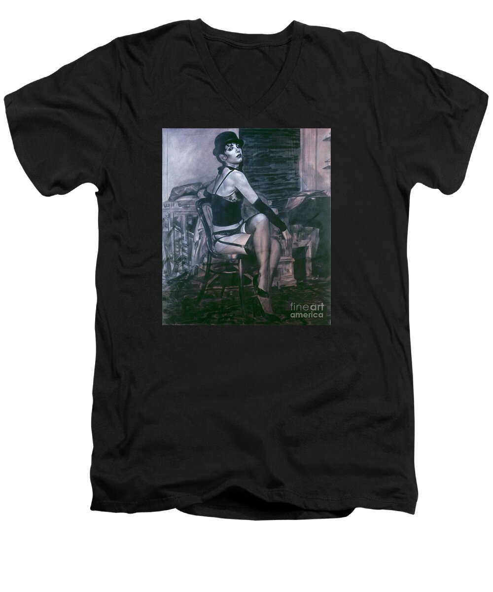 Cabaret Men's V-Neck T-Shirt featuring the painting Portrait of a Night Infatuation by Ritchard Rodriguez