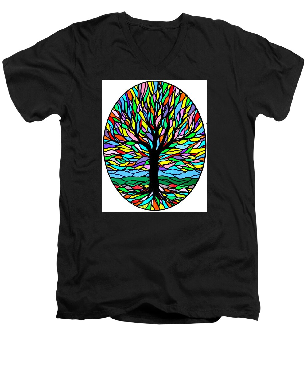 Tree Men's V-Neck T-Shirt featuring the painting Prayer Tree by Jim Harris
