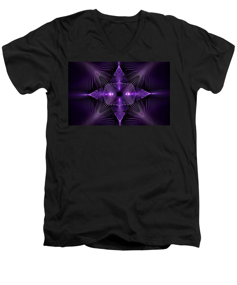 Fractal Men's V-Neck T-Shirt featuring the digital art Purple Fingerz by Gary Blackman
