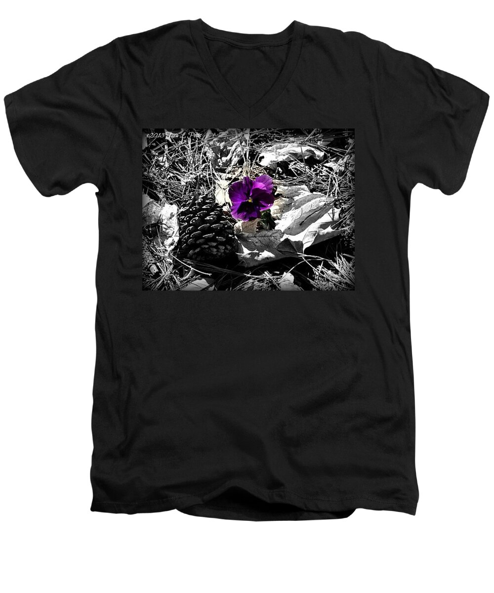 Pansy Men's V-Neck T-Shirt featuring the photograph Purple Pansy by Tara Potts