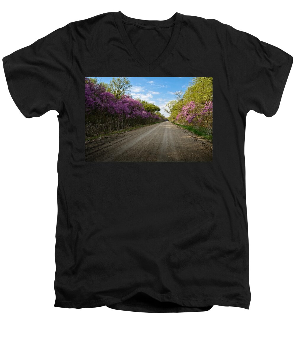 Flint Hills Men's V-Neck T-Shirt featuring the photograph Purple Road by Eric Benjamin