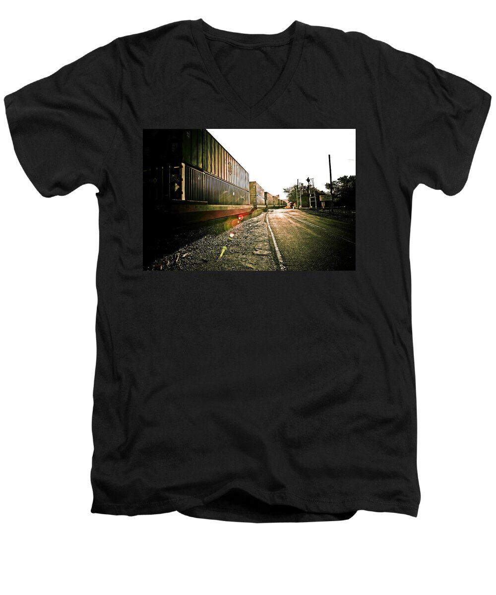 Railway Men's V-Neck T-Shirt featuring the photograph Railway by Sennie Pierson