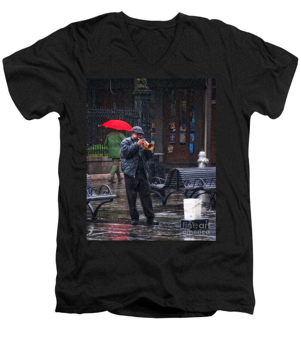 Music Men's V-Neck T-Shirt featuring the photograph Rainy Day Blues New Orleans by Kathleen K Parker