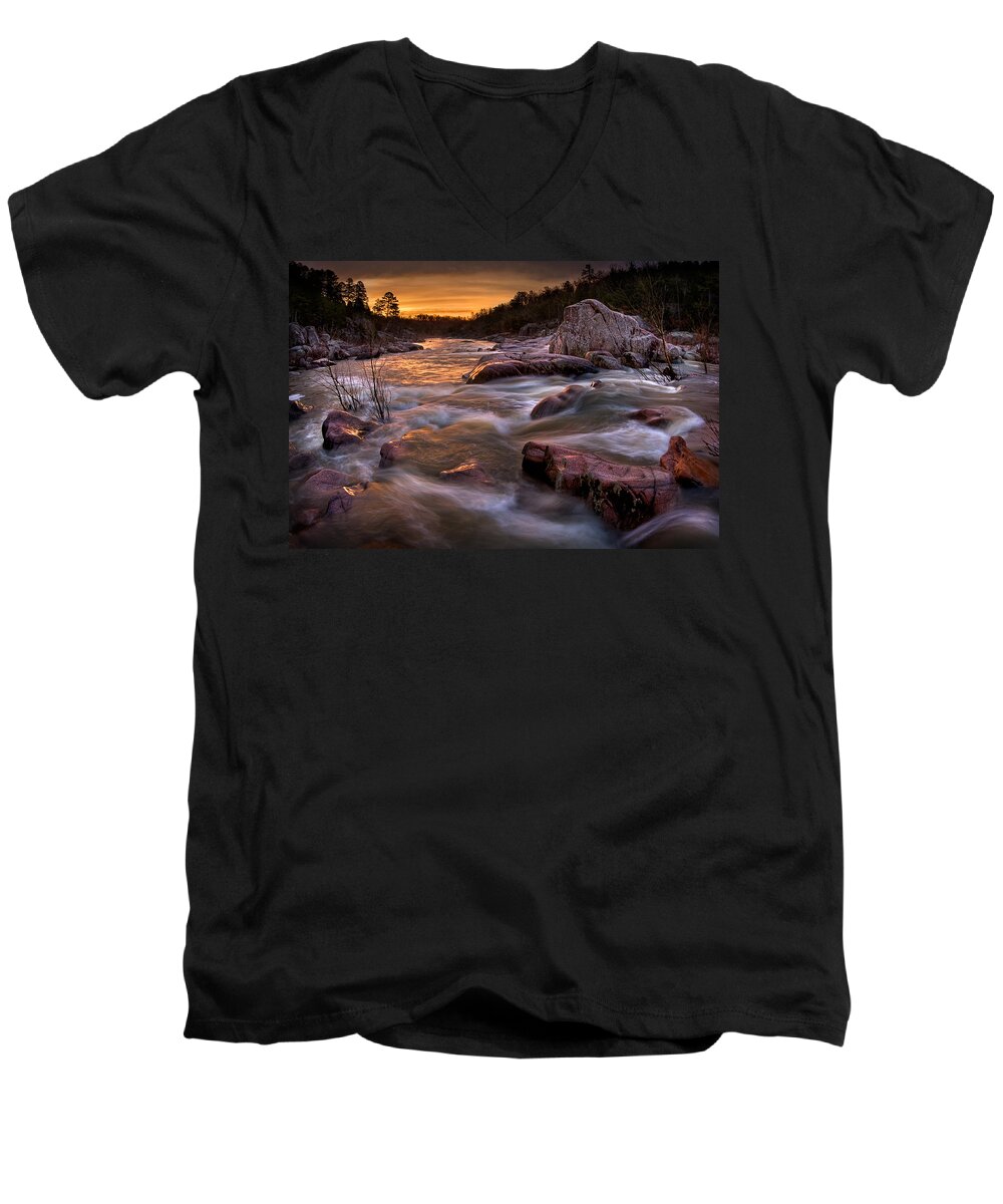 2010 Men's V-Neck T-Shirt featuring the photograph Rapids at Dawn by Robert Charity