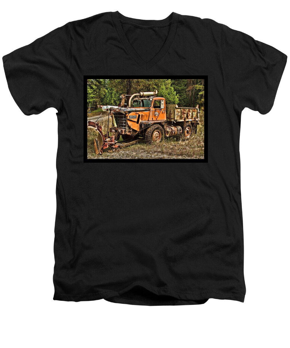 Snow Plow Men's V-Neck T-Shirt featuring the photograph Ready for Snow By Ron Roberts by Ron Roberts