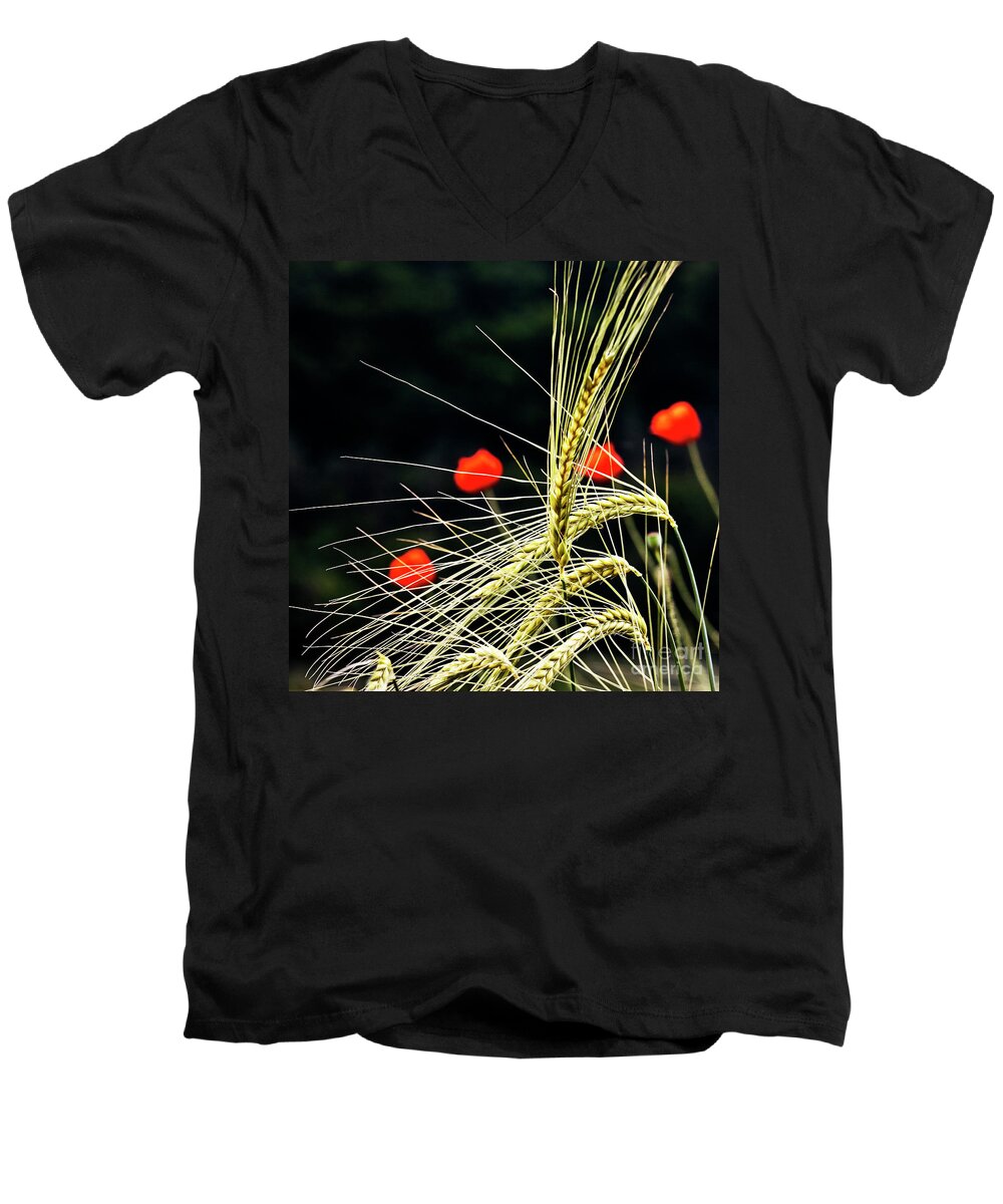Red Corn Poppies Men's V-Neck T-Shirt featuring the photograph Red Corn Poppies by Heiko Koehrer-Wagner