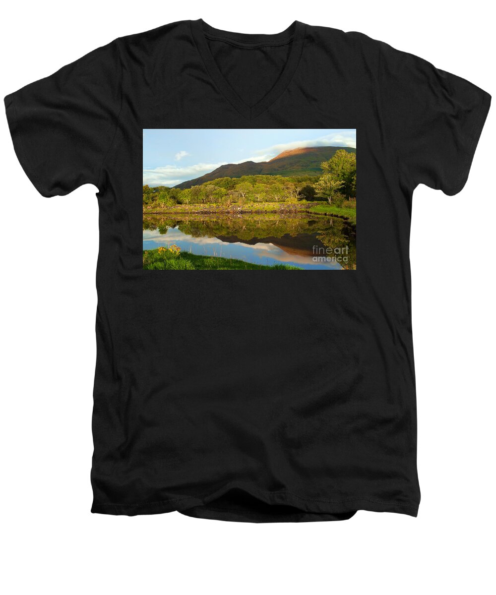 Reflections Men's V-Neck T-Shirt featuring the photograph Reflections on Loch Etive by Bel Menpes