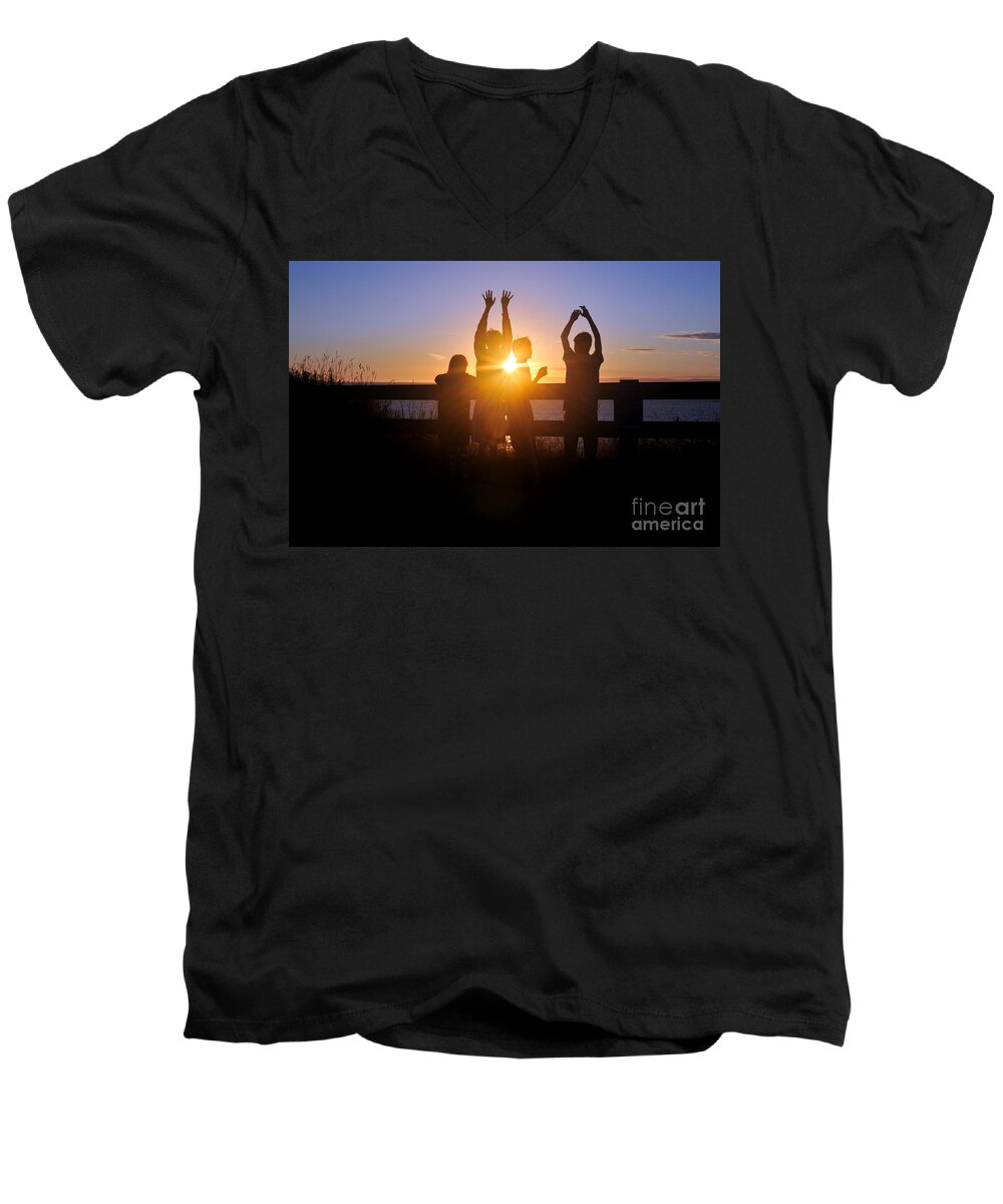 Sunset Men's V-Neck T-Shirt featuring the photograph Remains of the Day by Rebecca Parker