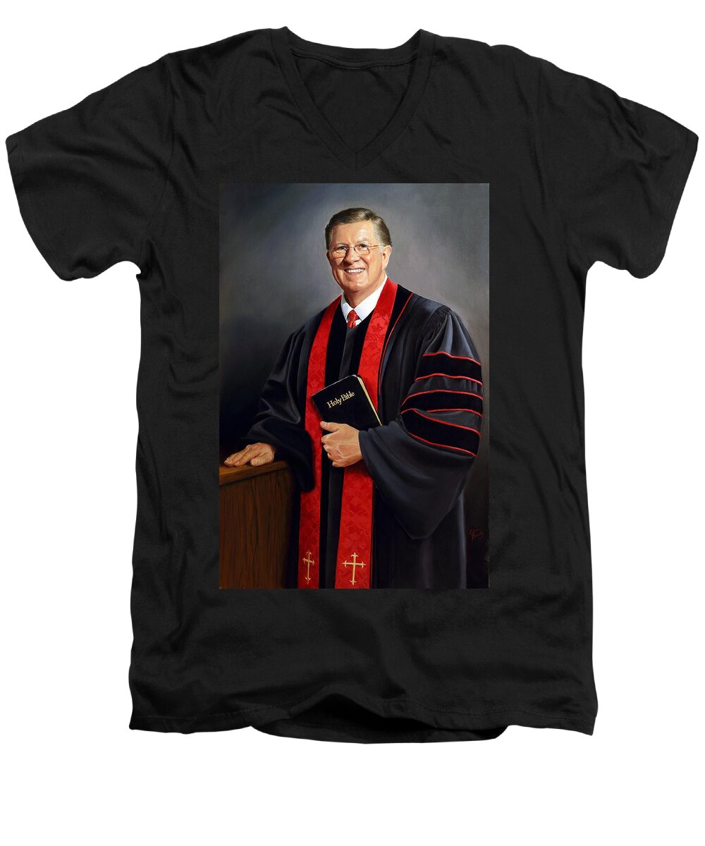 Religious Men's V-Neck T-Shirt featuring the painting Rev Guy Whitney by Glenn Beasley
