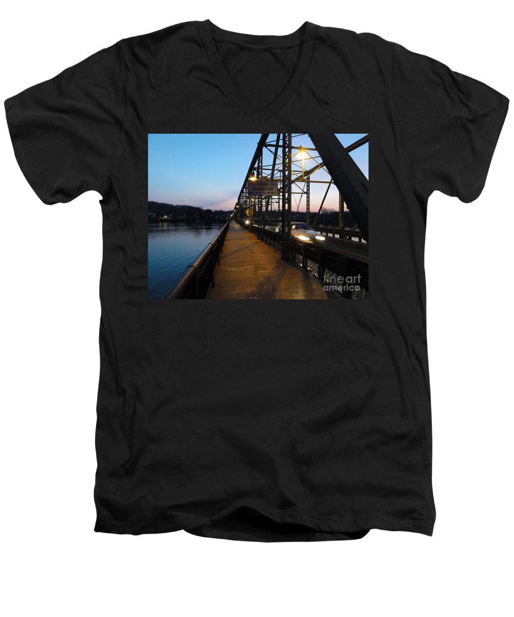 Bridge Men's V-Neck T-Shirt featuring the photograph Riding Prohibited by Christopher Plummer