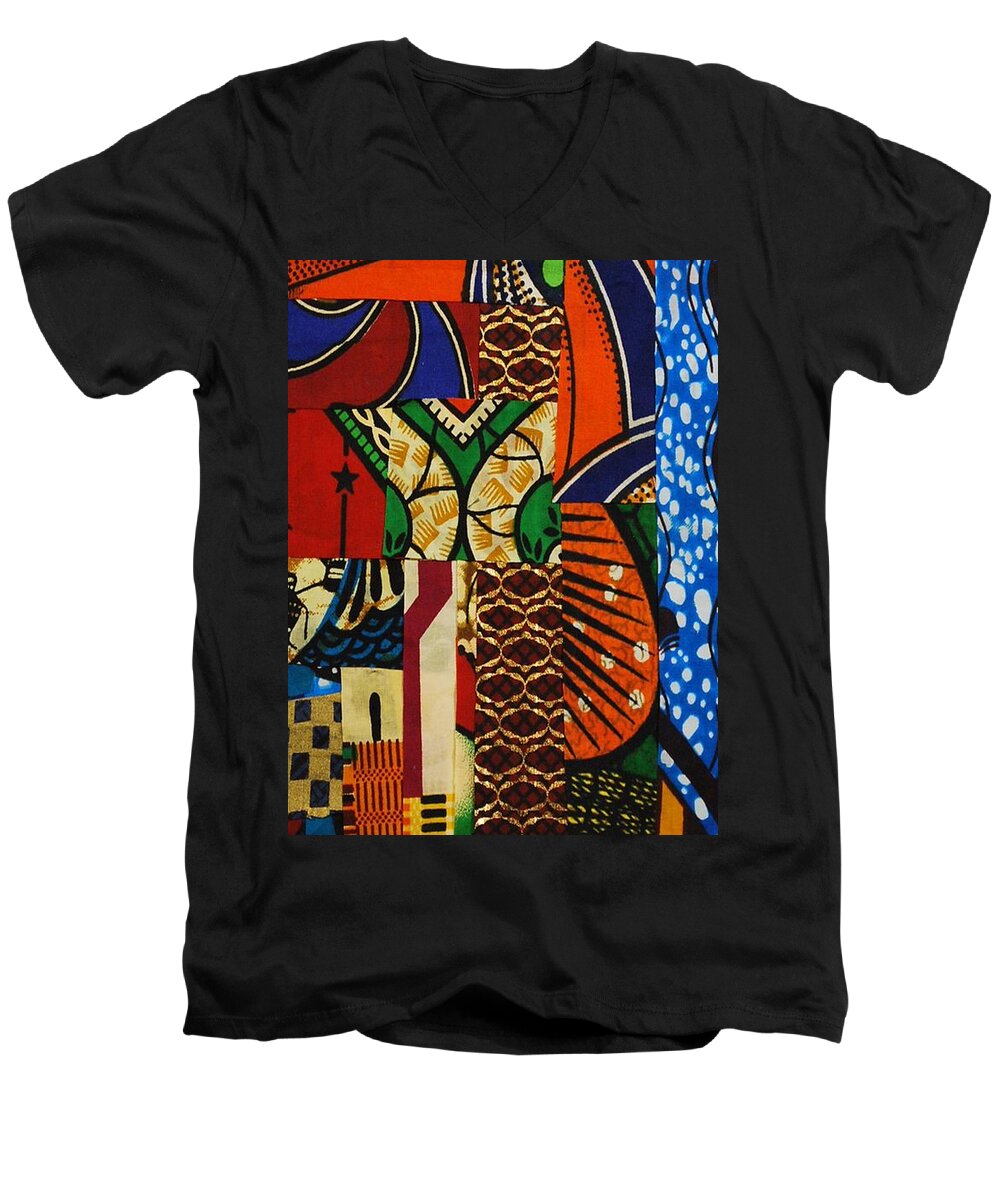 Textile Art Men's V-Neck T-Shirt featuring the tapestry - textile Riverbank by Apanaki Temitayo M