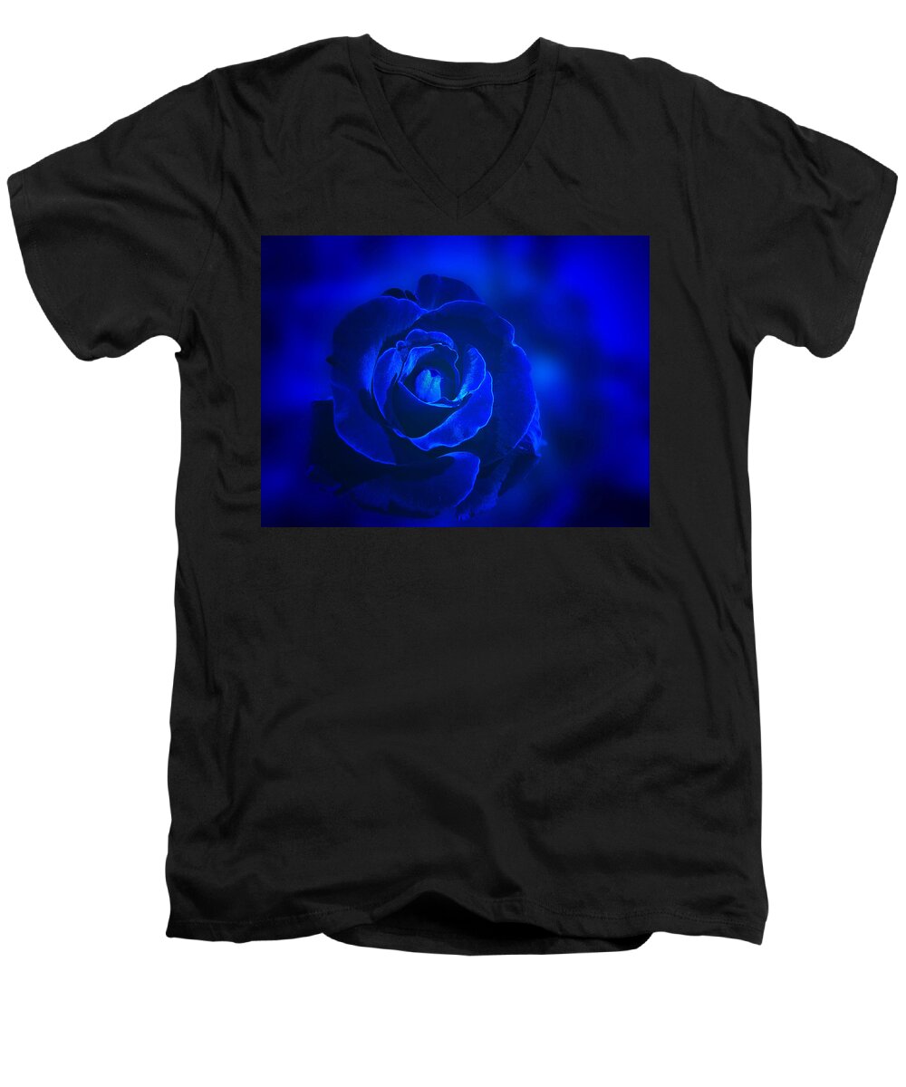 Rose Men's V-Neck T-Shirt featuring the photograph Rose in Blue by Sandy Keeton
