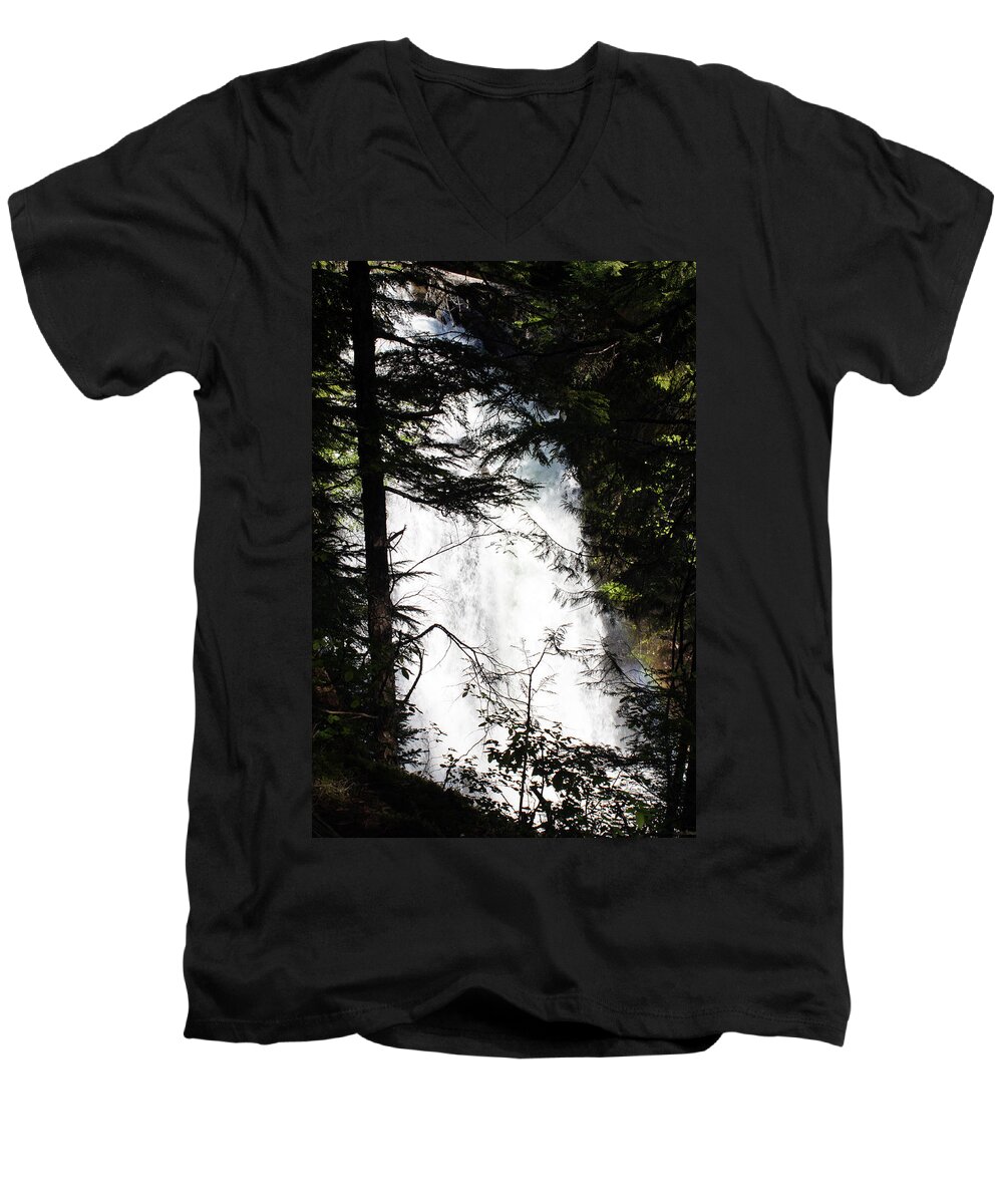 Waterfalls Men's V-Neck T-Shirt featuring the photograph Rushing Through the Trees by Edward Hawkins II