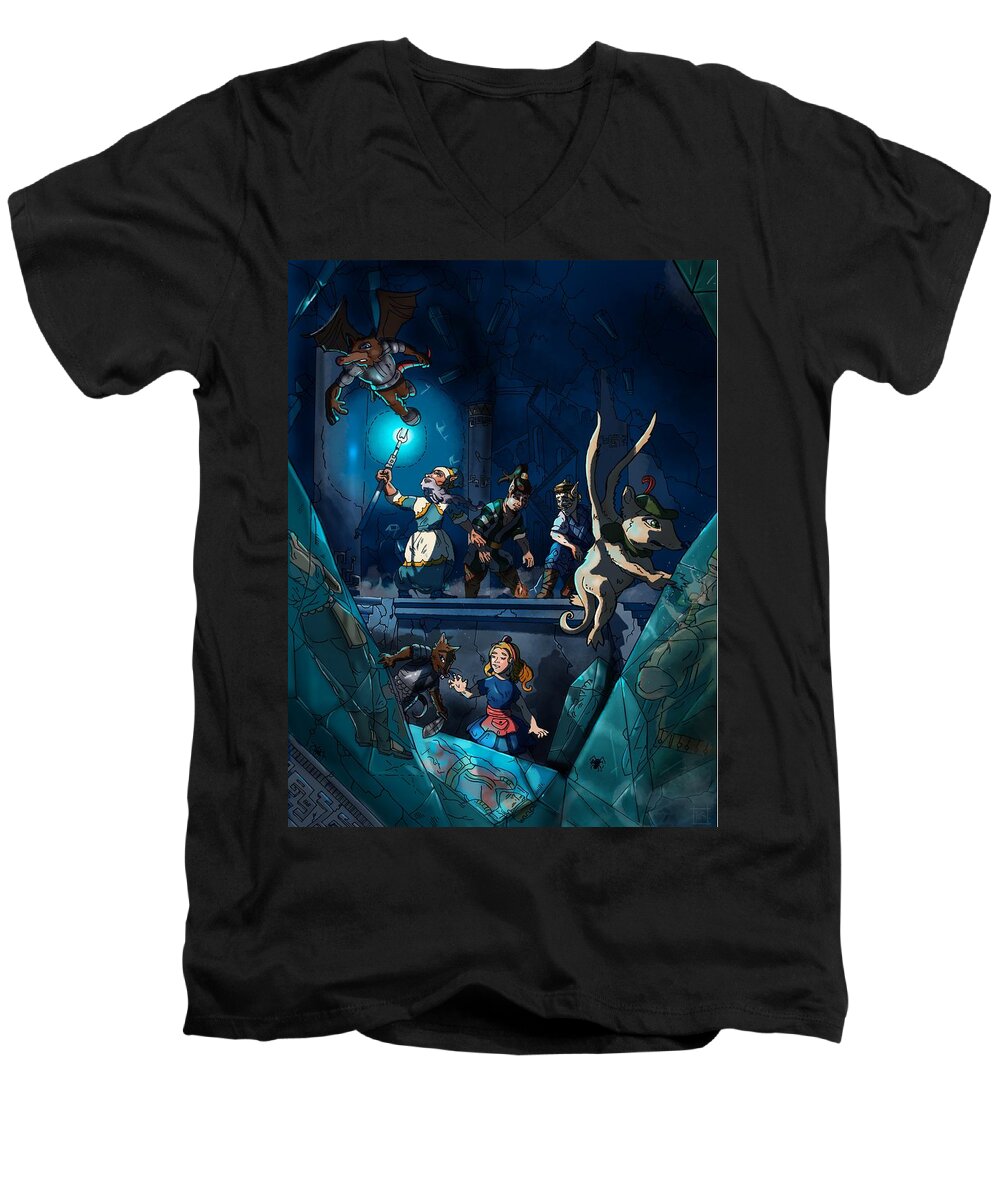  Fantasy Men's V-Neck T-Shirt featuring the painting Sacred Burial Chamber by Reynold Jay