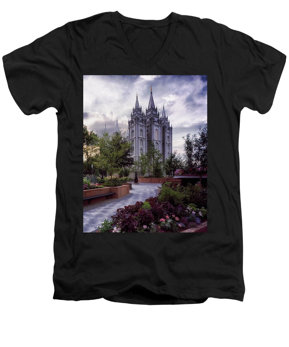 Salt Lake Temple Men's V-Neck T-Shirt featuring the photograph Salt Lake Temple by Mountain Dreams