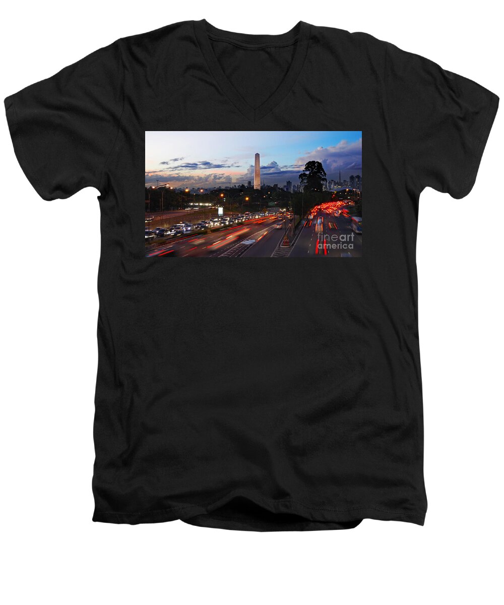 Sao Paulo Men's V-Neck T-Shirt featuring the photograph Sao Paulo skyline - Ibirapuera by Carlos Alkmin