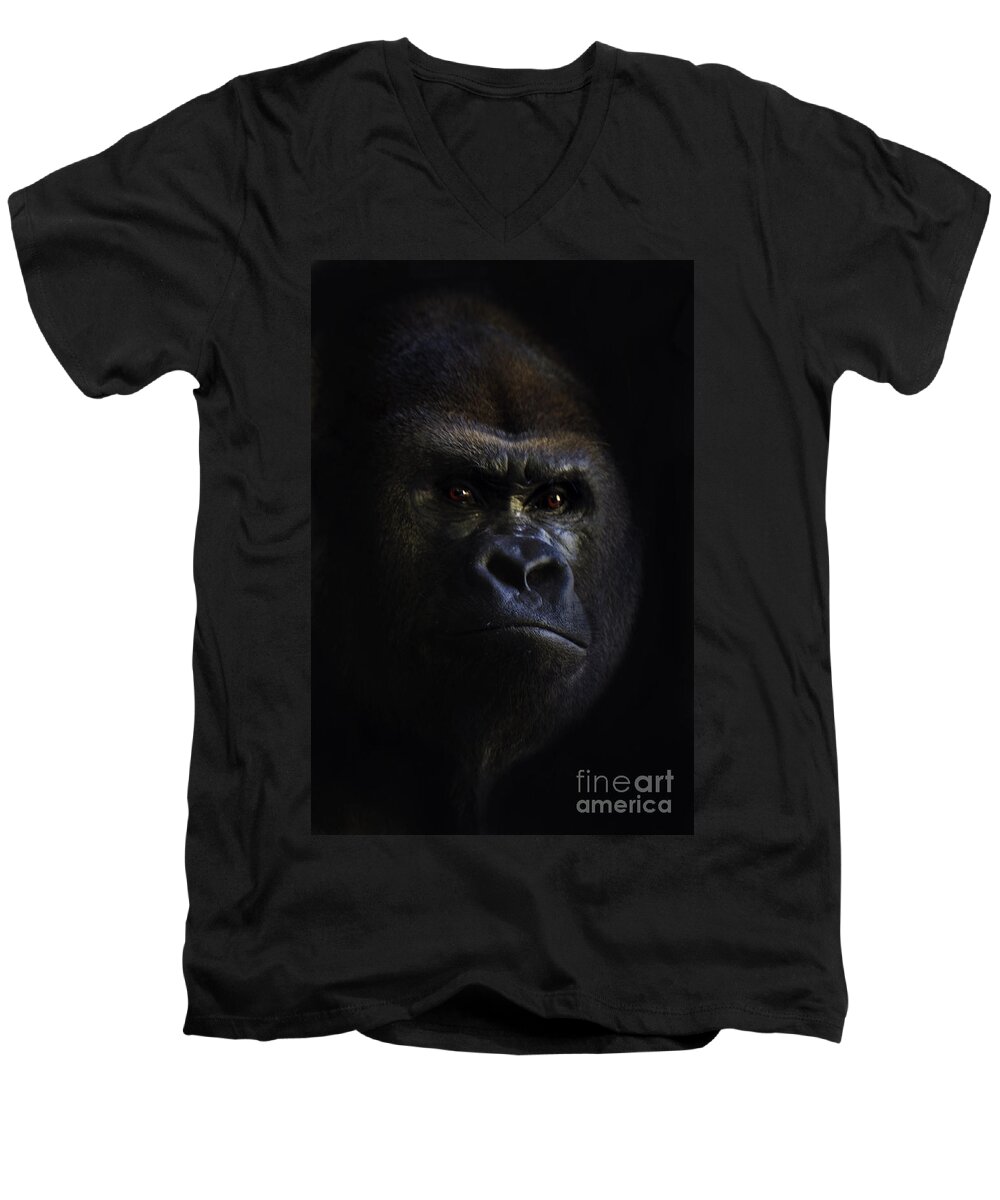 Primates Men's V-Neck T-Shirt featuring the photograph Shadow Series five by Ken Frischkorn
