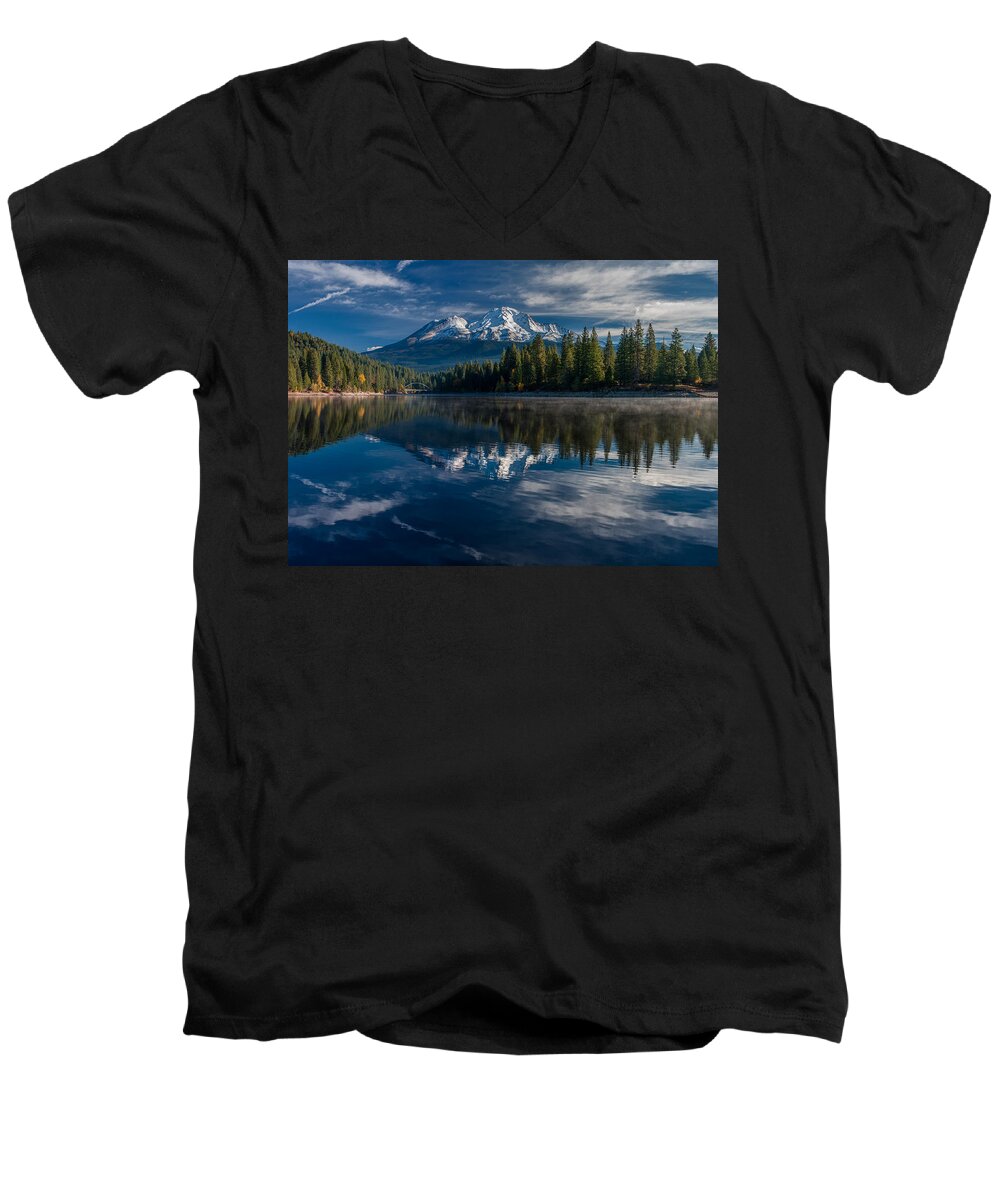 Mount Shasta Men's V-Neck T-Shirt featuring the photograph Shasta and Lake Siskiyou by Greg Nyquist