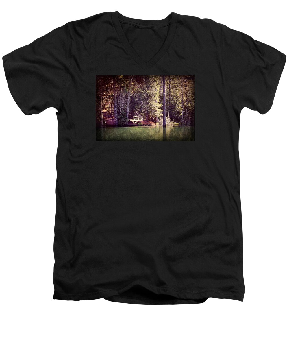 Spalding Mill Pond Men's V-Neck T-Shirt featuring the photograph Silent Reflections by Melanie Lankford Photography