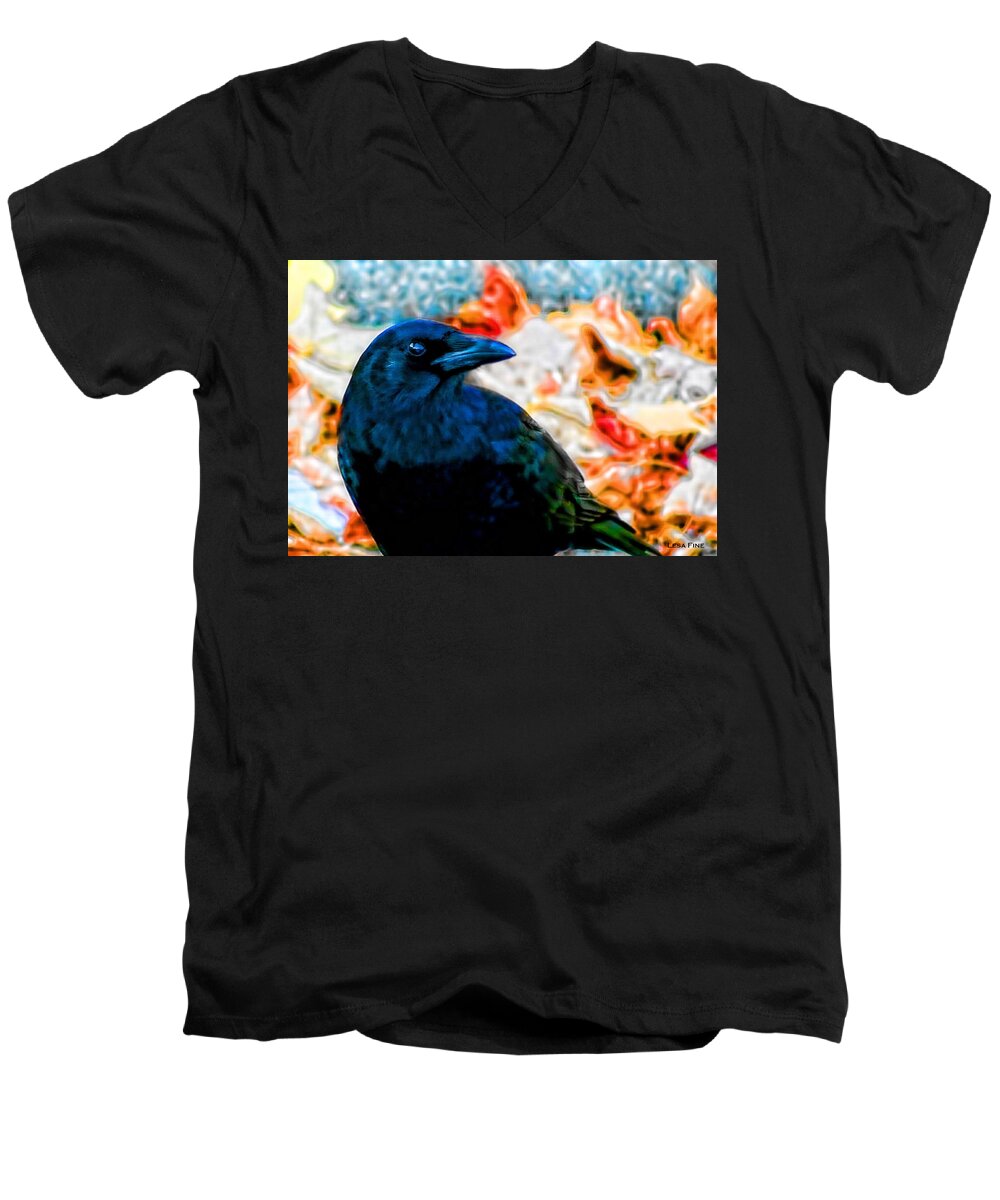 Crow Men's V-Neck T-Shirt featuring the mixed media Big Daddy by Lesa Fine