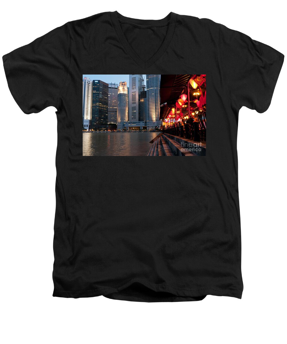 Singapore Men's V-Neck T-Shirt featuring the photograph Singapore Boat Quay 02 by Rick Piper Photography