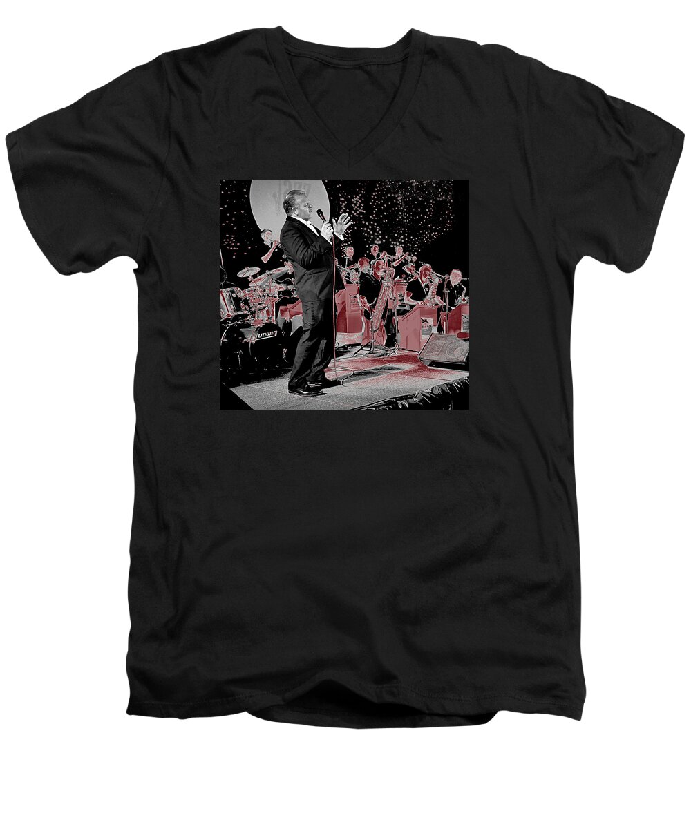 Singer Men's V-Neck T-Shirt featuring the photograph Singing With A Big Band by Ian Gledhill
