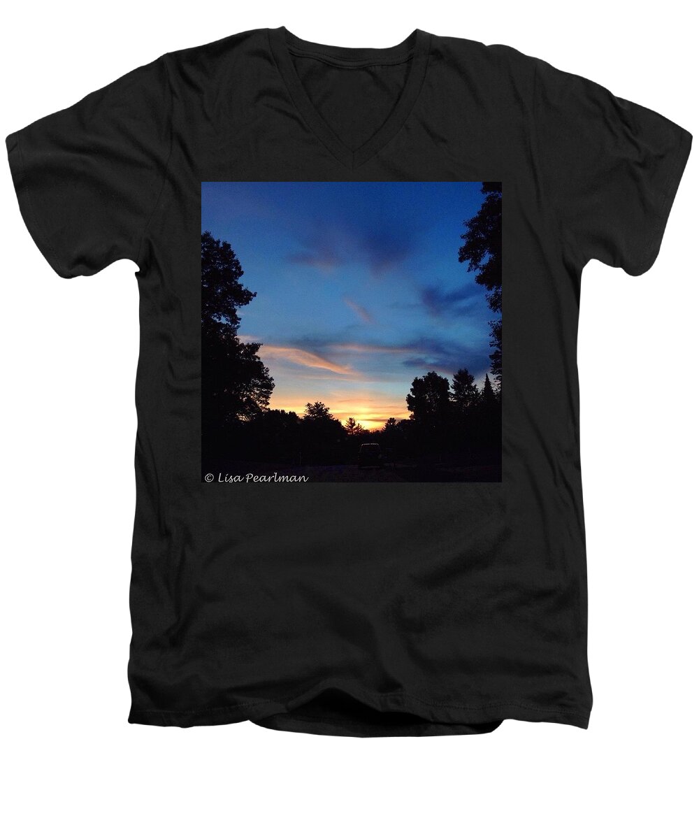 Sunset Men's V-Neck T-Shirt featuring the photograph #skyporn #insta_pick_skyart by Lisa Pearlman