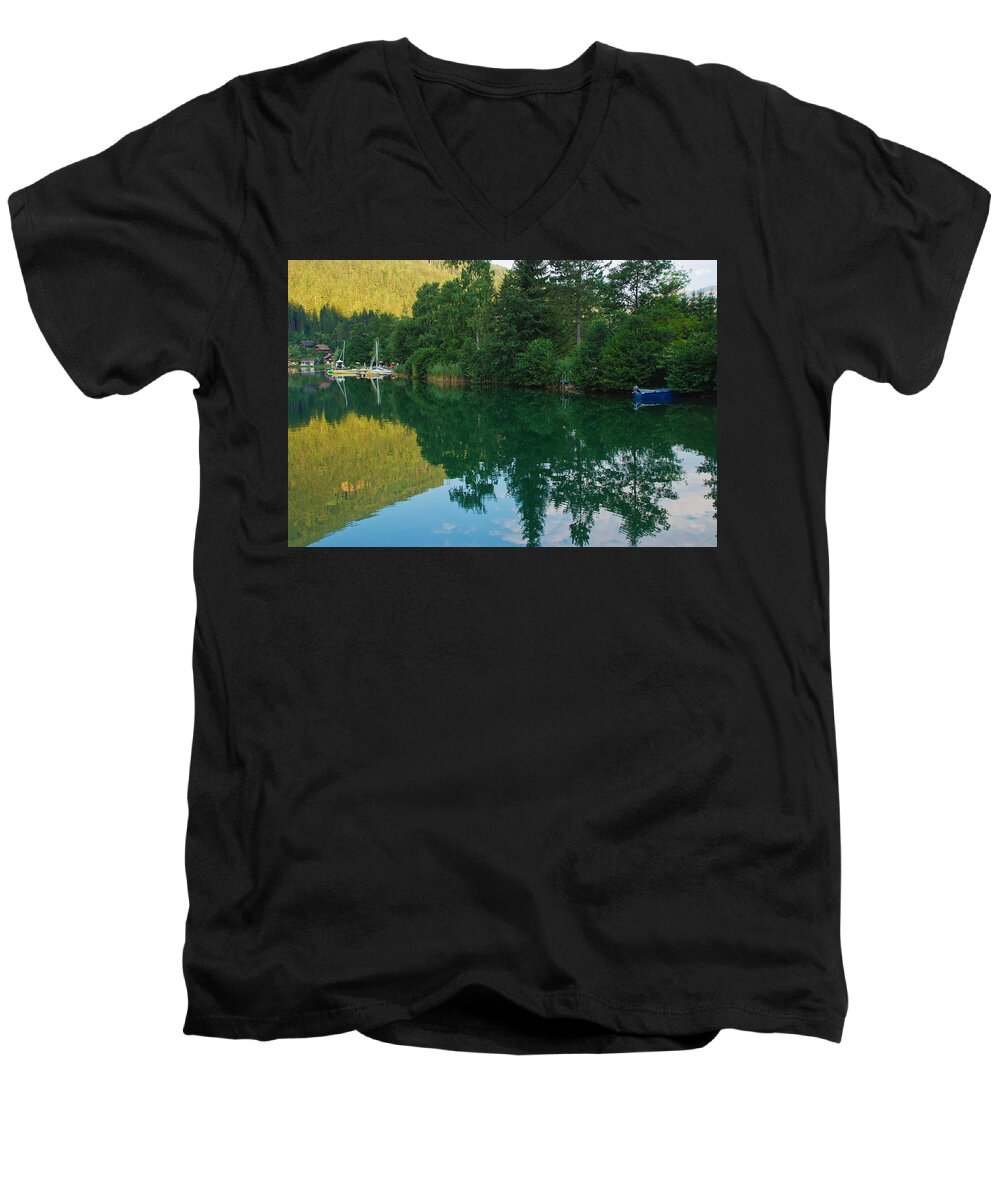 Mountains Men's V-Neck T-Shirt featuring the photograph Sleeping Boats by Marco Busoni